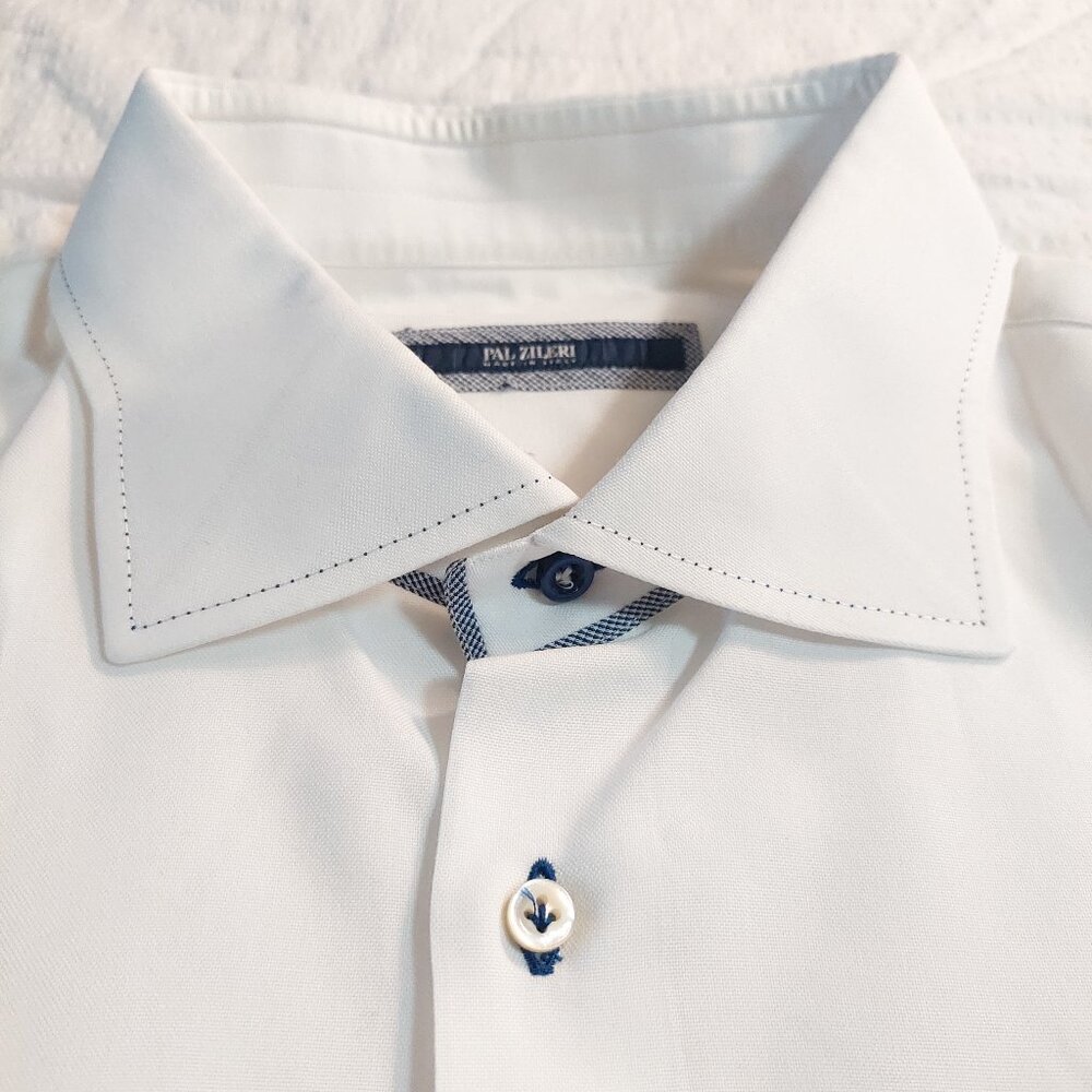 Pal Zileri White Dress Shirt with Navy Trim